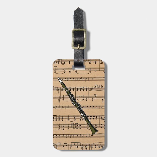 Clarinet With Sheet Music Background Luggage Tag (Front Vertical)