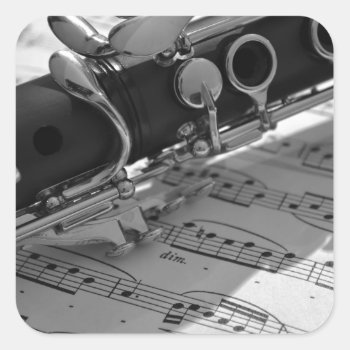 Clarinet With Sheet Music Square Sticker by theunusual at Zazzle