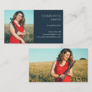 Clarinetist 2 Photo Navy Blue Modern Business Card