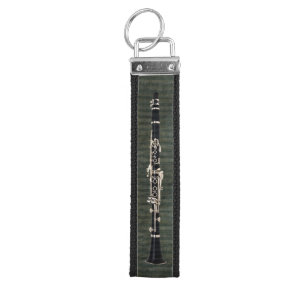 Clarinets on Green Stripes Wrist Keychain