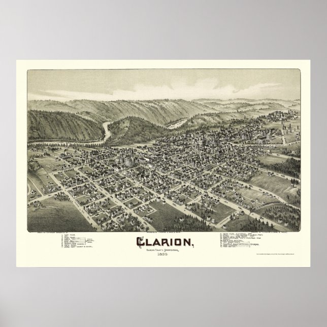 Clarion, PA Panoramic Map - 1896 Poster (Front)