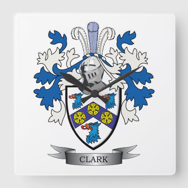 Clark Coat of Arms Square Wall Clock (Front)