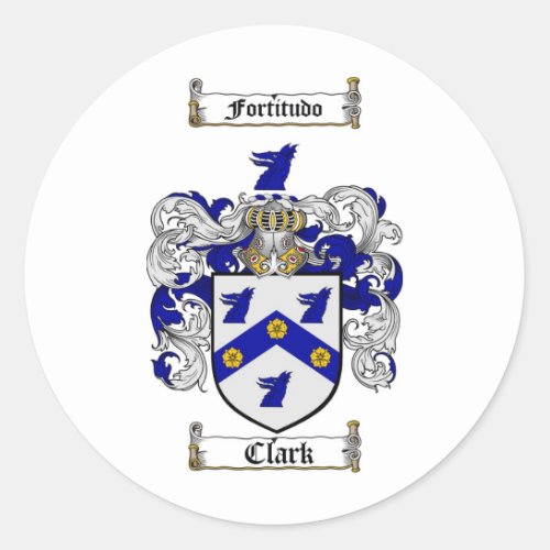 CLARK FAMILY CREST _  CLARK COAT OF ARMS CLASSIC ROUND STICKER