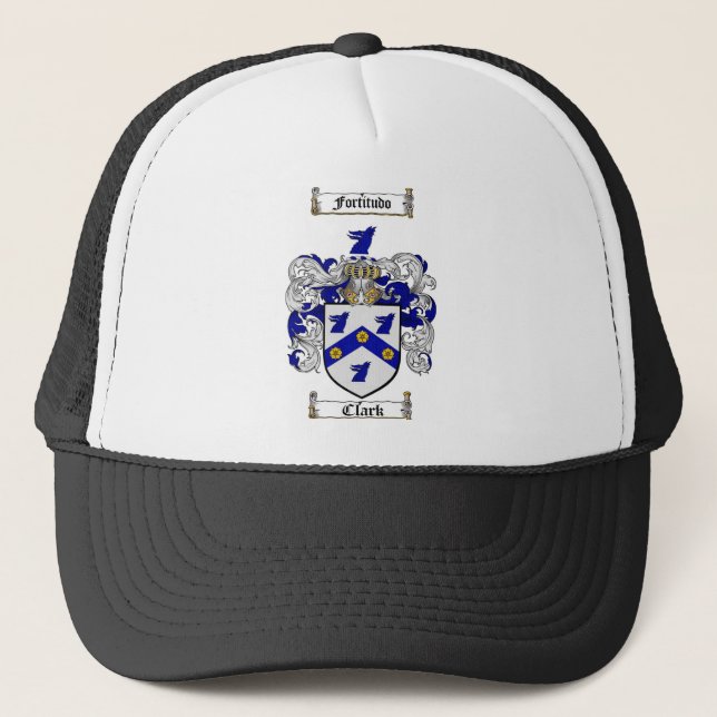 CLARK FAMILY CREST -  CLARK COAT OF ARMS TRUCKER HAT (Front)