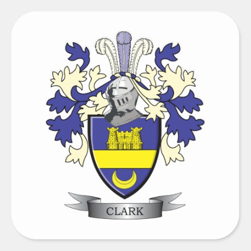 Clark Family Crest Coat of Arms Square Sticker