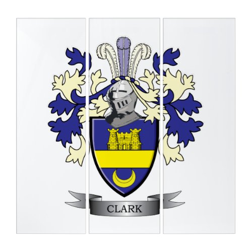Clark Family Crest Coat of Arms Triptych