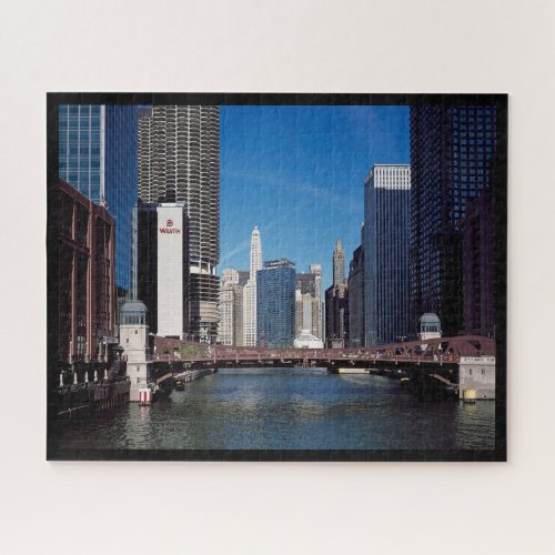 Clark Street Bridge Chicago River Marina Towers Jigsaw Puzzle