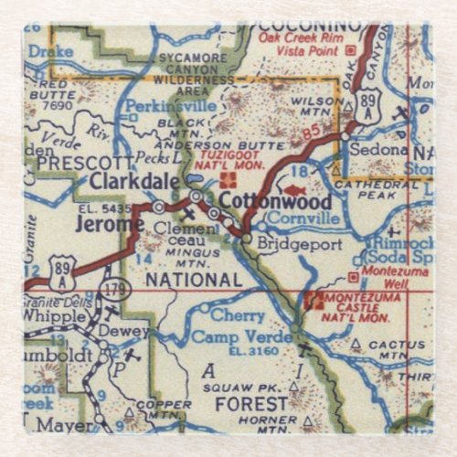 Clarkdale Arizona Vintage Map Glass Coaster
