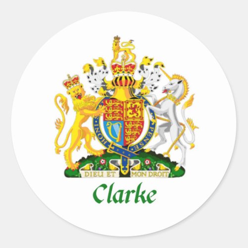 Clarke Clarke Coat of Arms Clarke Family Crest Classic Round Sticker