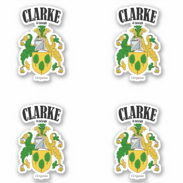 Clarke Crest Irish Translation & Meaning (x4) Sticker (Front)