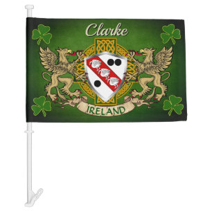 Clarke Irish Shield & Celtic Cross Personalized Car Flag