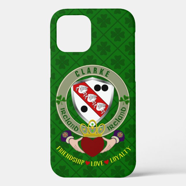 Clarke Irish Shield & Claddagh Personalized    Case-Mate iPhone Case (Back)