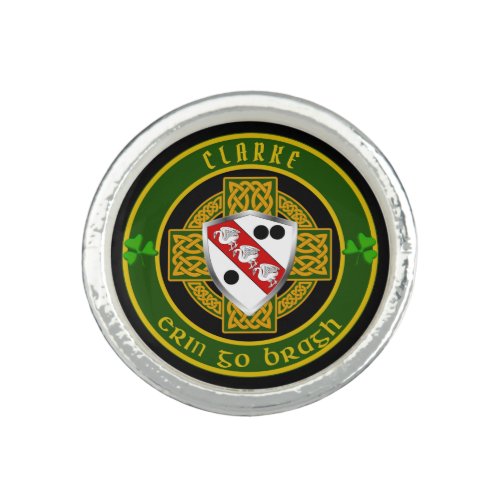 Clarke Irish Shield wCeltic Cross Personalized  Ring