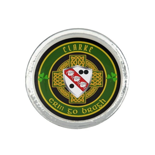 Clarke Irish Shield w/Celtic Cross Personalized  Ring (Front)