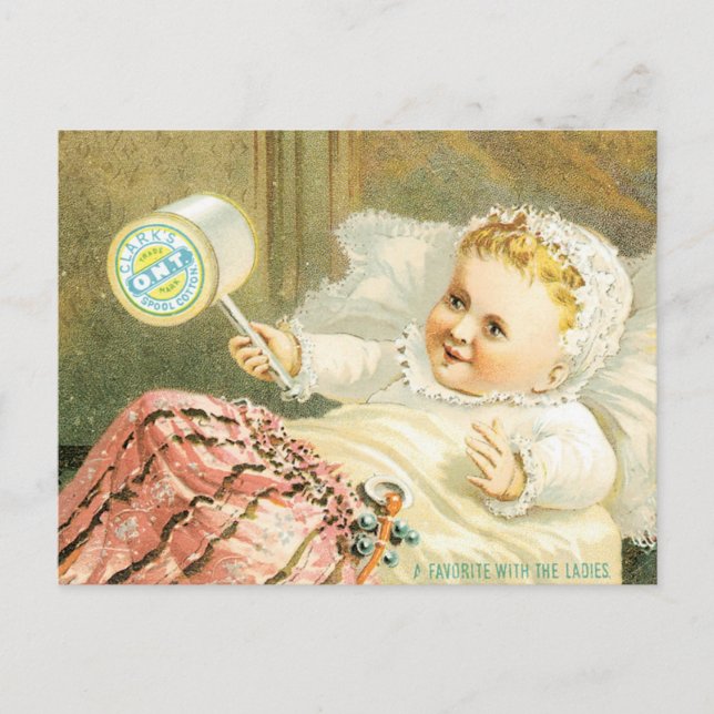 Clarks Baby with Spool Of Thread Postcard (Front)