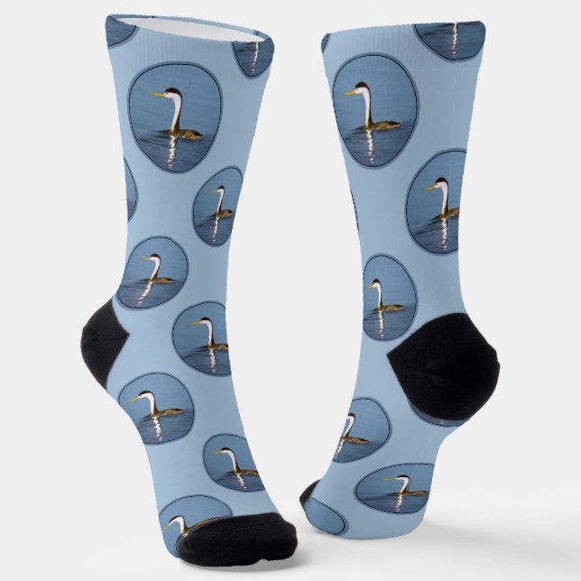 Clark's Grebe Lake Painting Original Wild Bird Art Socks (Angled)