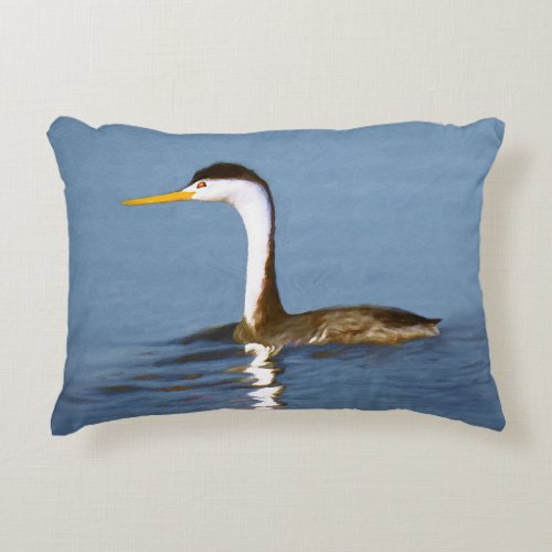 Clarks Grebe Painting _ Original Bird Art Accent Pillow