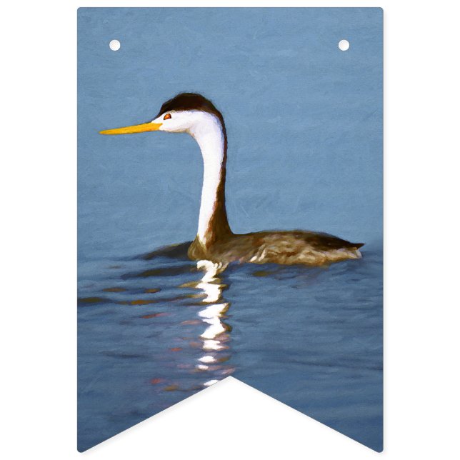 Clark's Grebe Painting - Original Bird Art Bunting Flags (First Flag)