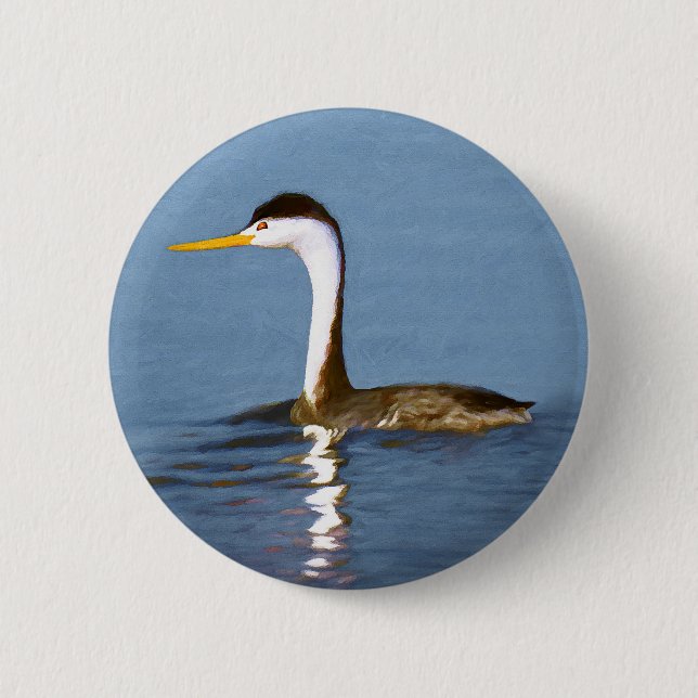 Clark's Grebe Painting - Original Bird Art Button (Front)
