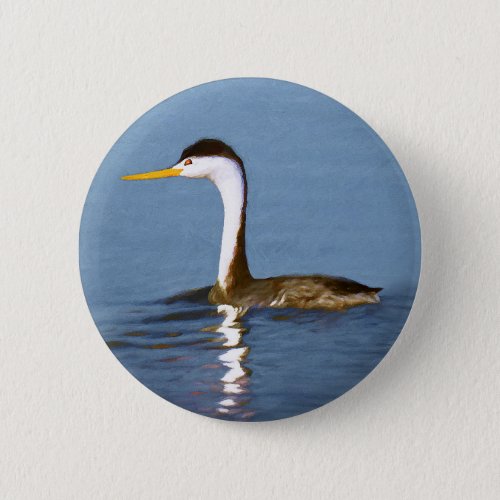 Clarks Grebe Painting _ Original Bird Art Button