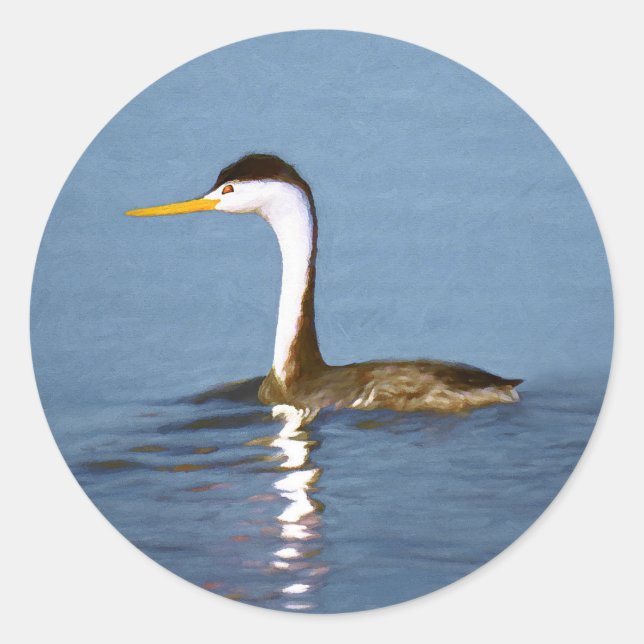 Clark's Grebe Painting - Original Bird Art Classic Round Sticker (Front)