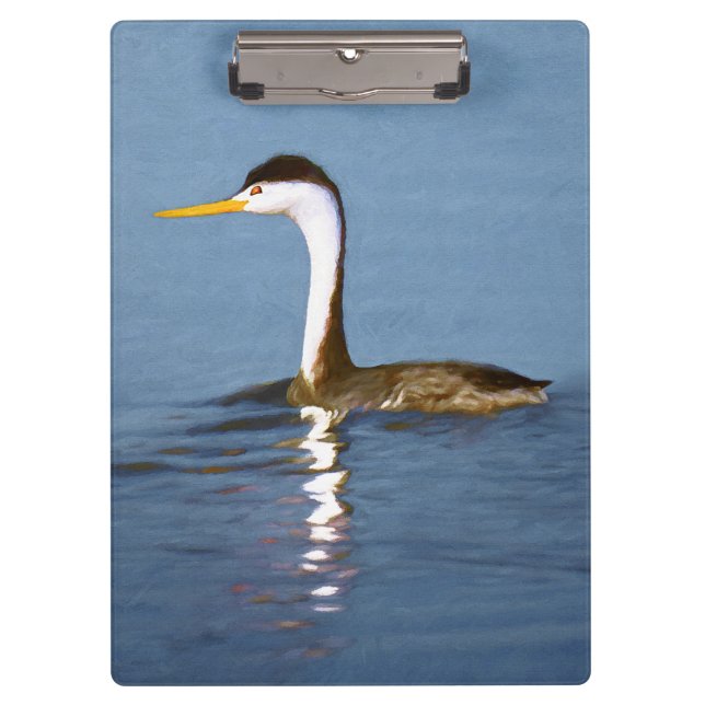 Clark's Grebe Painting - Original Bird Art Clipboard (Front)