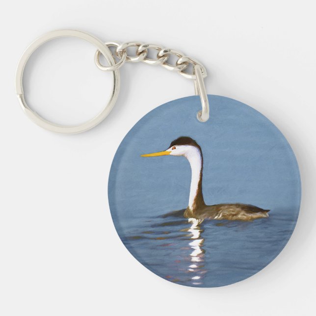 Clark's Grebe Painting - Original Bird Art Keychain (Front)