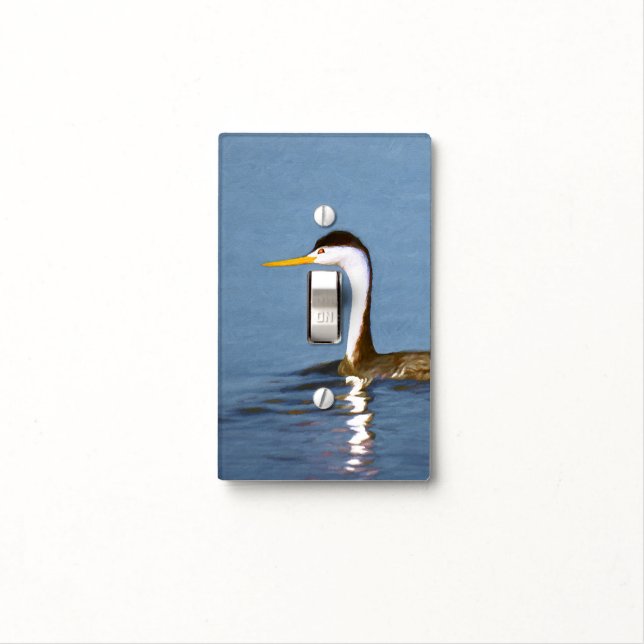 Clark's Grebe Painting - Original Bird Art Light Switch Cover (In Situ)