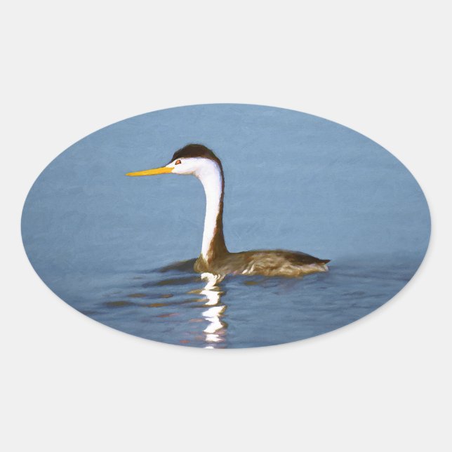 Clark's Grebe Painting - Original Bird Art Oval Sticker (Front)