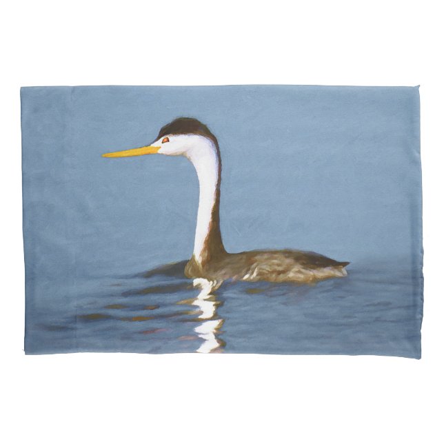 Clark's Grebe Painting - Original Bird Art Pillow Case (Front)