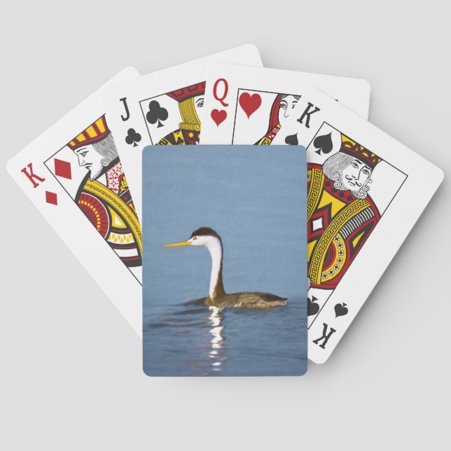 Clark's Grebe Painting - Original Bird Art Poker Cards (Back)