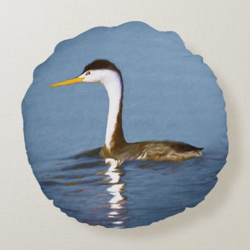 Clarks Grebe Painting _ Original Bird Art Round Pillow