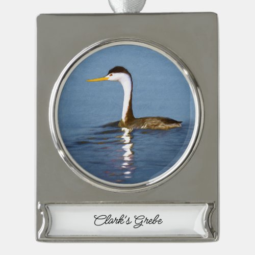 Clarks Grebe Painting _ Original Bird Art Silver Plated Banner Ornament