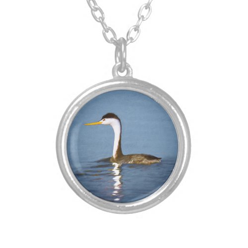 Clarks Grebe Painting _ Original Bird Art Silver Plated Necklace