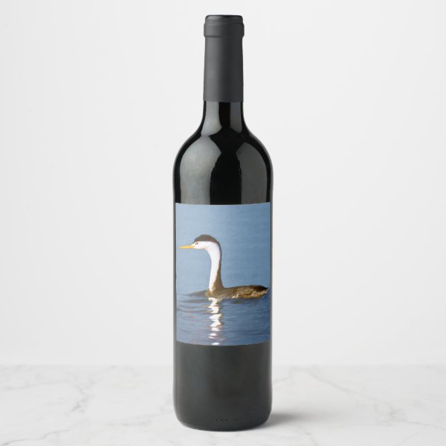 Clark's Grebe Painting - Original Bird Art Wine Label (Front)