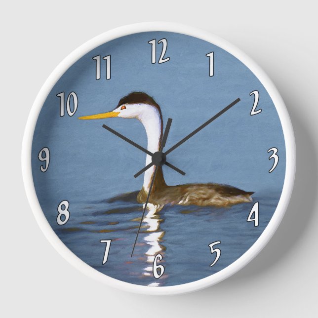 Clark's Grebe Painting - Original Wild Bird Art Clock (Front)