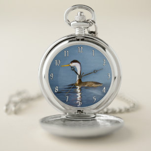 Clark's Grebe Painting - Original Wild Bird Art Pocket Watch