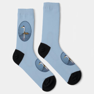 Clark's Grebe Painting - Original Wild Bird Art Socks