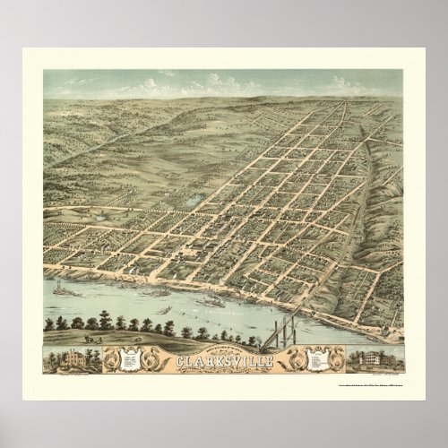Clarksville TN Panoramic Map _ 1870 Poster