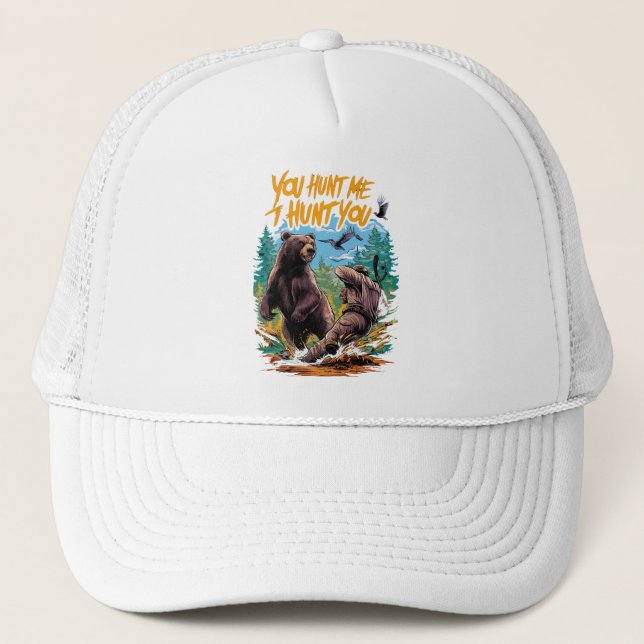 Clash in the woods bear hunting humorous trucker hat (Front)