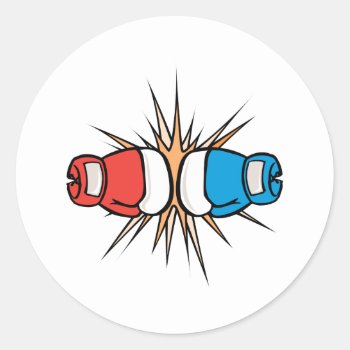 Clashing Boxing Gloves Classic Round Sticker by sports_shop at Zazzle