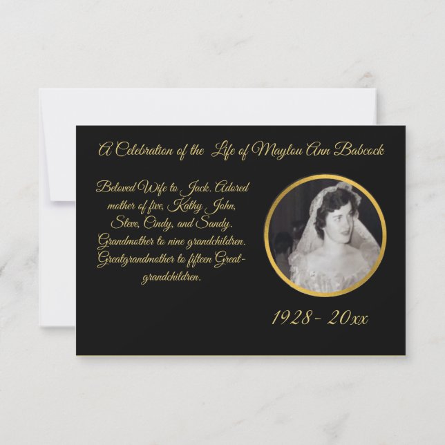 Clasic Black and Gold  Black Personalized Sympathy Thank You Card (Back)