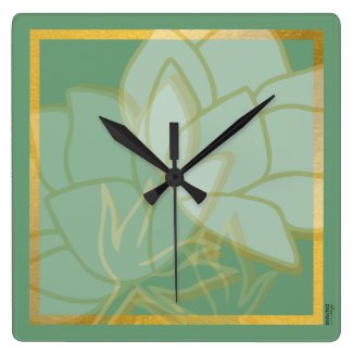 Clasic Gold Green White Square Wall Clock