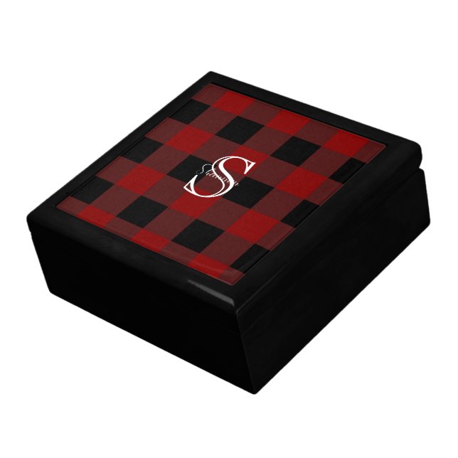 Clasic Rustic Buffalo plaid monogram Gift Box (Side)