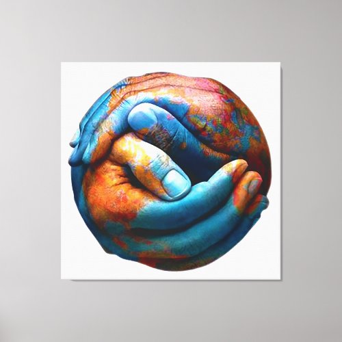 Clasped Hands Forming Planet Earth World Peace Canvas Print