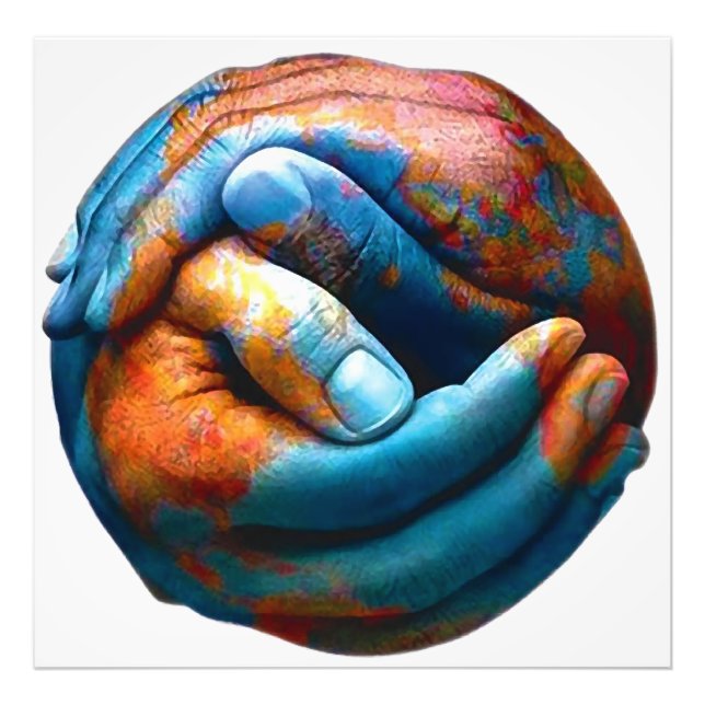 Clasped Hands Forming Planet Earth World Peace Photo Print (Front)