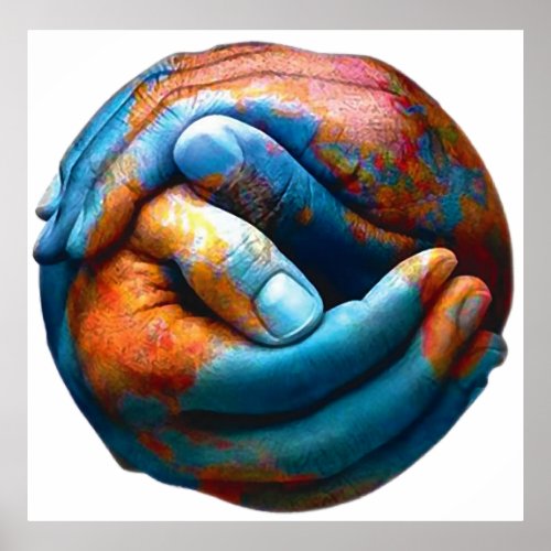 Clasped Hands Forming Planet Earth World Peace Poster