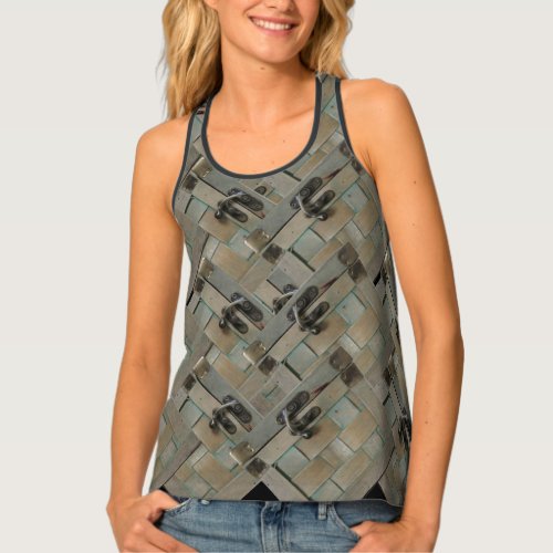 Clasps on Woven Wood angled Tank Top