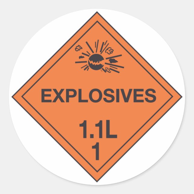 Class 1.1L Explosives Hazard Sign Classic Round Sticker (Front)
