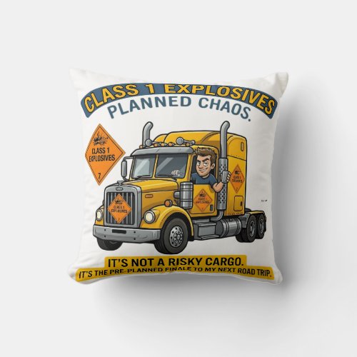 Class 1 Explosives Trucker Gift | Funny ADR Hazard Throw Pillow
